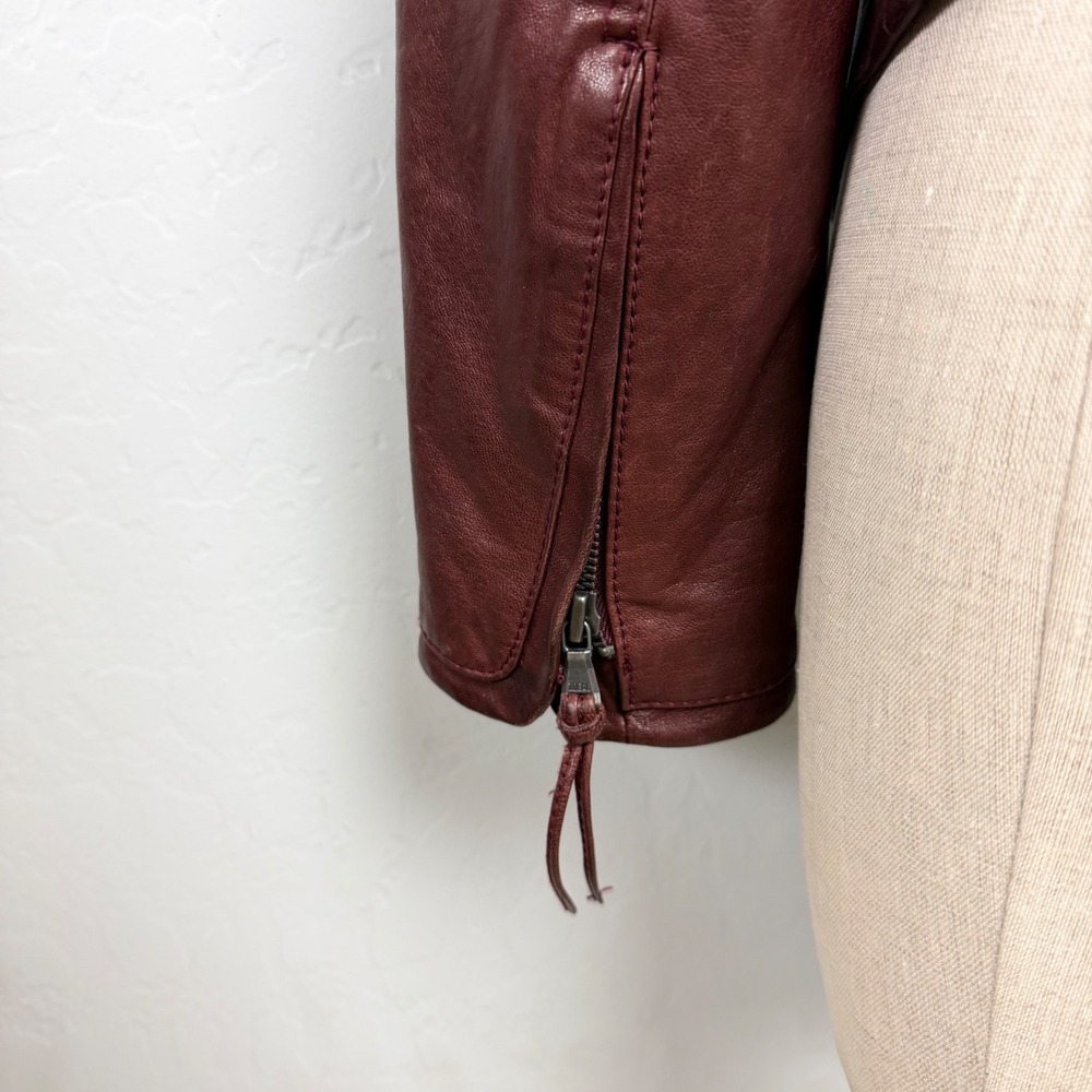Womens Brown Leather Moto Jacket Asymmetrical Zip Y2K Flip Phone Pocket Size S - Picture 7 of 16